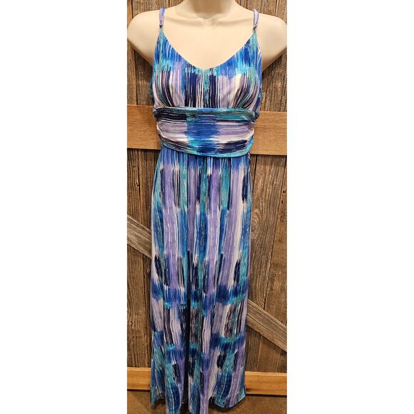 Ann Taylor size 2 Sleeveless Dress Sun Tie Dye Maxi Vacation Long Blue stretch - Picture 2 of 7